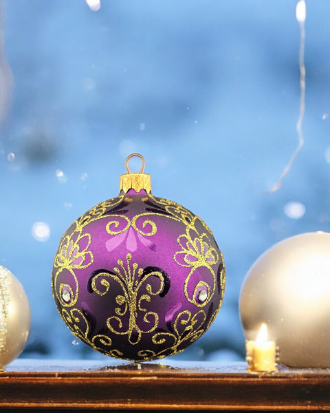 Purple Blown Glass Ornament - Handcrafted - Pineapple Design