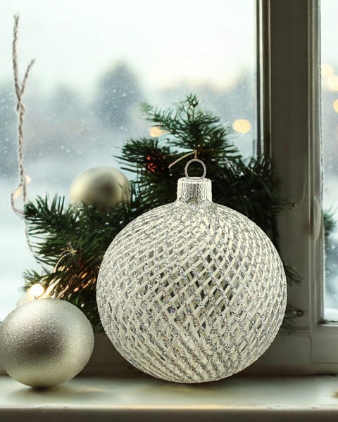 Silver Blown Glass Ornament - Handcrafted -  Disco Ball Design