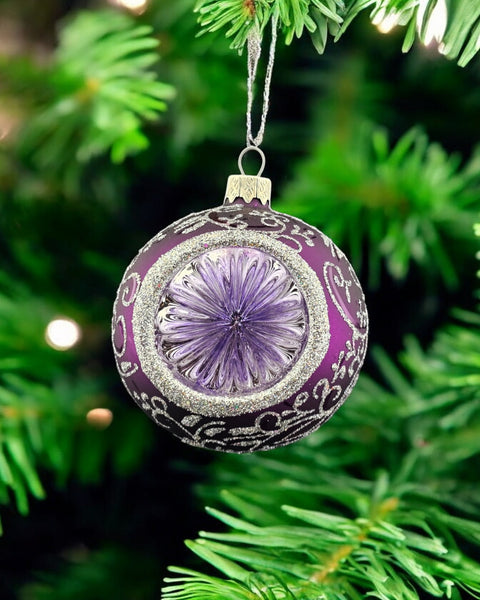 Purple Blown Glass Ornament - Purple & Silver - Hand Made In Ukraine - Hand Painted - Refractor Ornament - Keepsake Ornament - Natural Glass