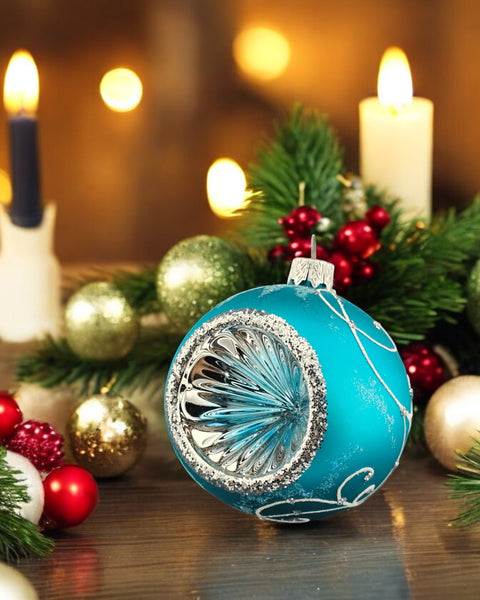 Aqua Glass Reflector Ball Ornament