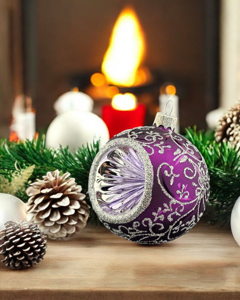 Purple Blown Glass Ornament - Purple & Silver - Hand Made In Ukraine - Hand Painted - Refractor Ornament - Keepsake Ornament - Natural Glass