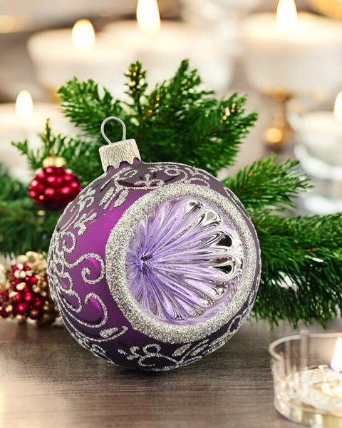 Purple Blown Glass Ornament - Purple & Silver - Hand Made In Ukraine - Hand Painted - Refractor Ornament - Keepsake Ornament - Natural Glass