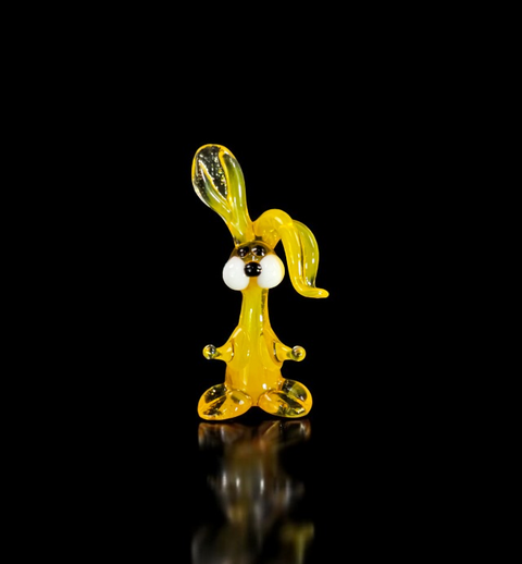 Yellow Rabbit Figurine, Mini Glass Murano Quality Lampworking Glass Figurine, Hand Made In Ukraine, A Great Addition To Your Collection