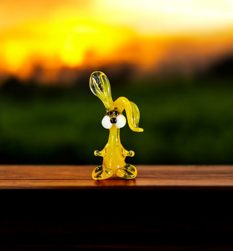 Yellow Rabbit Figurine, Mini Glass Murano Quality Lampworking Glass Figurine, Hand Made In Ukraine, A Great Addition To Your Collection