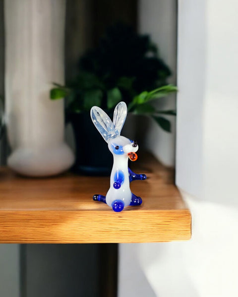 Blue Glass Rabbit Figurine, Handmade Murano Quality Design - Small