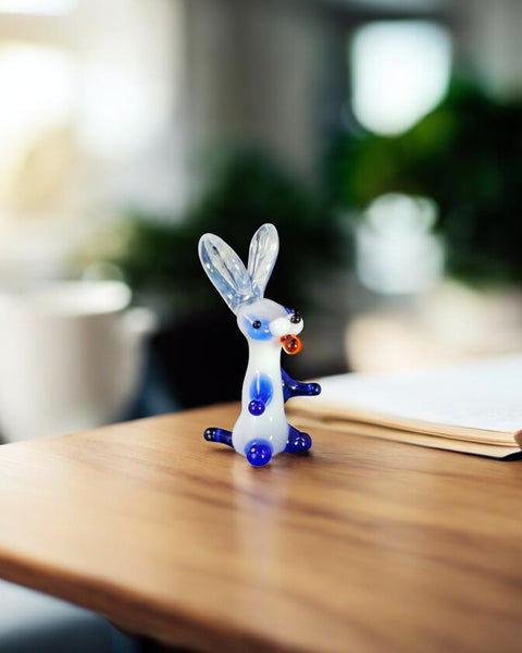 Blue Glass Rabbit Figurine, Handmade Murano Quality Design - Small