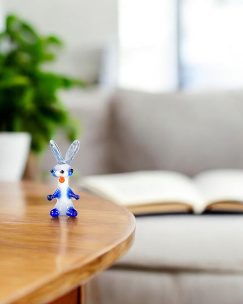 Blue Glass Rabbit Figurine, Handmade Murano Quality Design - Small