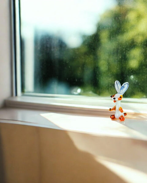Orange Glass Rabbit Figurine, Handmade Murano Quality Design - Small