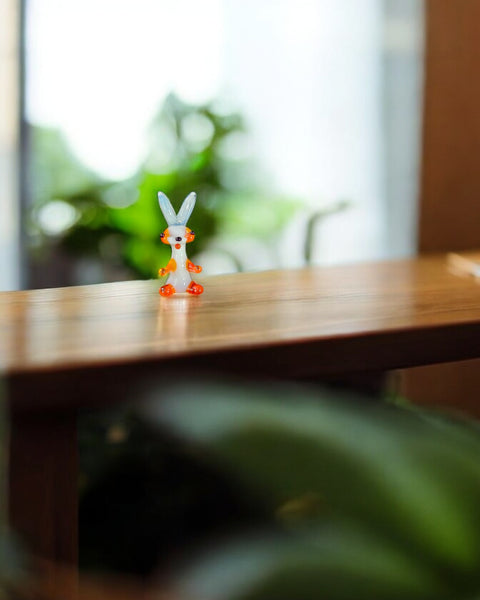 Orange Glass Rabbit Figurine, Handmade Murano Quality Design - Small