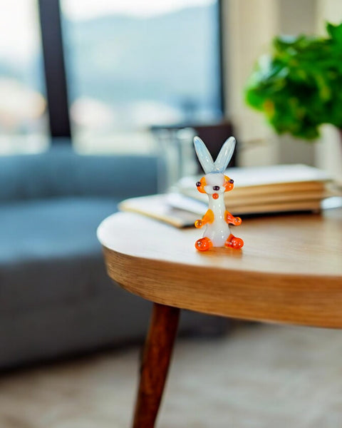 Orange Glass Rabbit Figurine, Handmade Murano Quality Design - Small