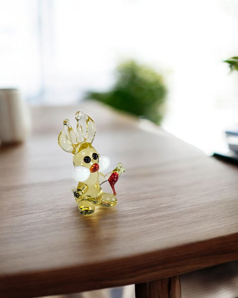 Amber Glass Rabbit W Carrot Figurine, Handmade Murano Quality Design - Small