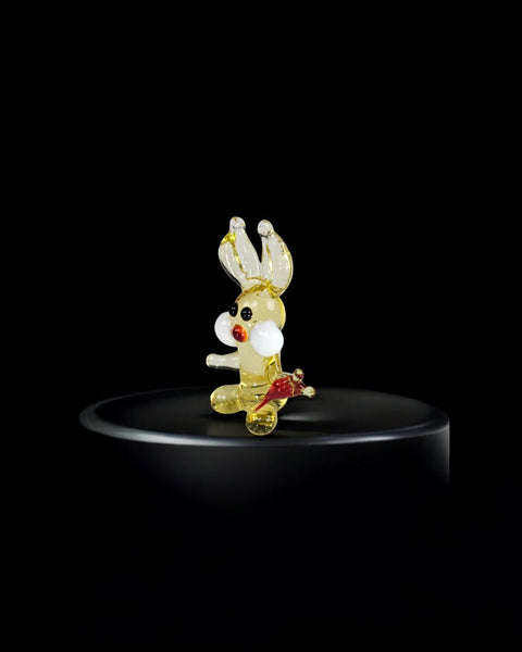 Amber Glass Rabbit W Carrot Figurine, Handmade Murano Quality Design - Small