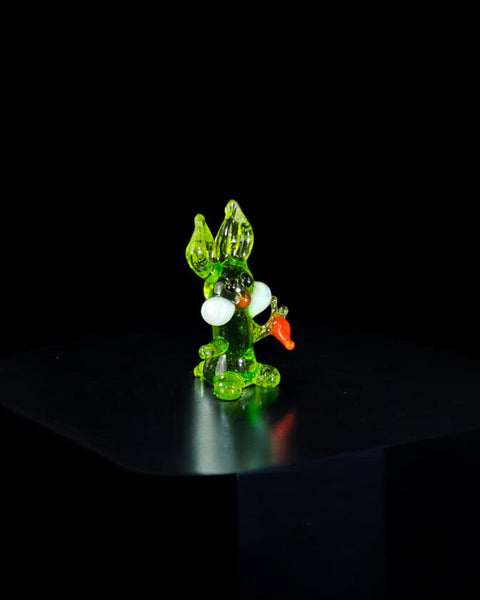 Green Glass Rabbit W Carrot Figurine, Handmade Murano Quality Design - Small