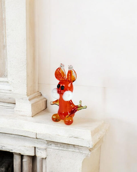 Orange Glass Rabbit W Carrot Figurine, Handmade Murano Quality Design - Small