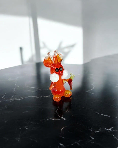 Orange Glass Rabbit W Carrot Figurine, Handmade Murano Quality Design - Small