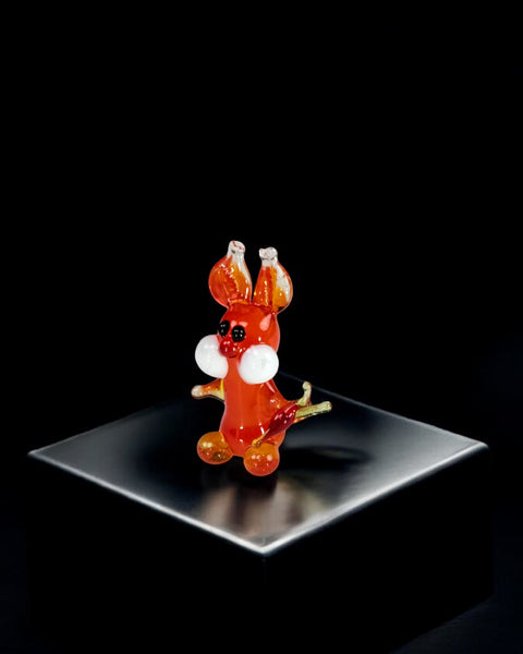 Orange Glass Rabbit W Carrot Figurine, Handmade Murano Quality Design - Small