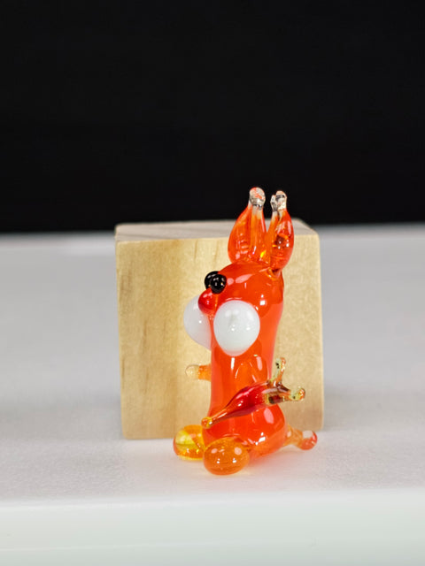 Orange Glass Rabbit W Carrot Figurine, Handmade Murano Quality Design - Small