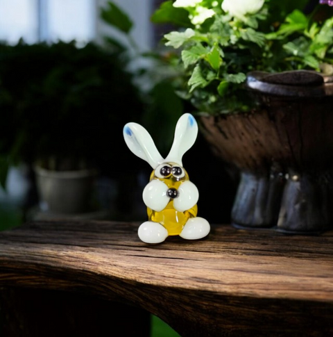 Amber Glass Bunny Rabbit Figurine, Handmade Murano Quality Design - Small