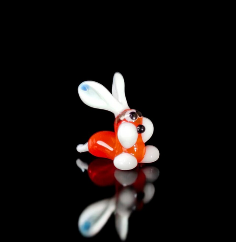 Red Bunny Rabbit Figurine, Mini Glass Murano Quality Lampworking Glass Figurine, Hand Made In Ukraine, A Great Addition To Your Collection