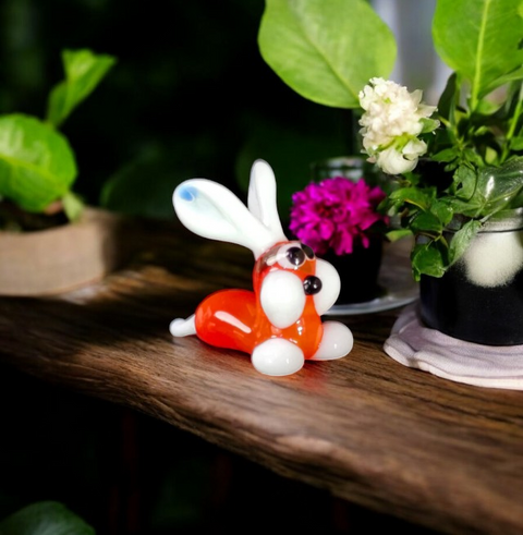 Red Bunny Rabbit Figurine, Mini Glass Murano Quality Lampworking Glass Figurine, Hand Made In Ukraine, A Great Addition To Your Collection