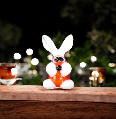 Red Bunny Rabbit Figurine, Mini Glass Murano Quality Lampworking Glass Figurine, Hand Made In Ukraine, A Great Addition To Your Collection