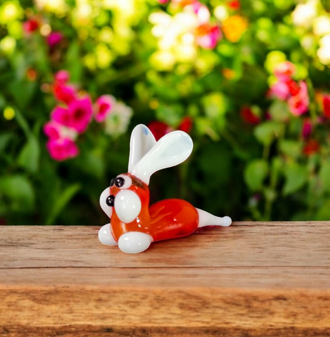 Red Bunny Rabbit Figurine, Mini Glass Murano Quality Lampworking Glass Figurine, Hand Made In Ukraine, A Great Addition To Your Collection