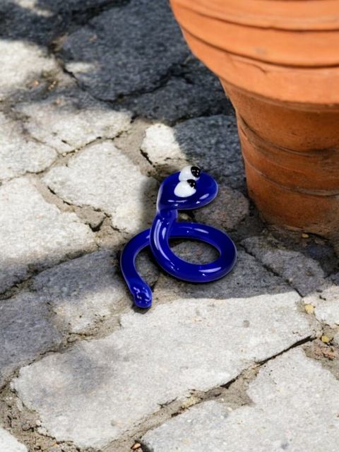 Blue Snake Figurine, Mini Glass Murano Quality Lampworking Glass Figurine, Hand Made In Ukraine, A Great Addition To Your Collection