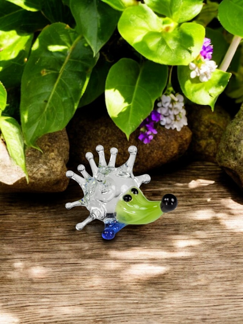 Green Porcupine Figurine, Mini Glass Murano Quality Lampworking Glass Figurine, Hand Made In Ukraine, A Great Addition To Your Collection