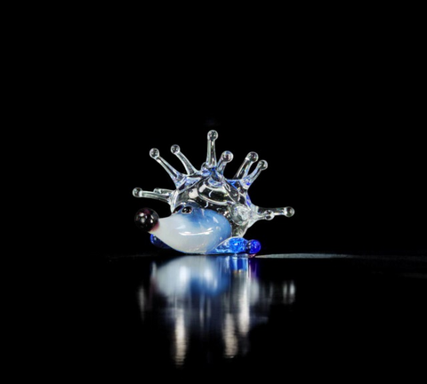 White Porcupine Figurine, Mini Glass Murano Quality Lampworking Glass Figurine, Hand Made In Ukraine, A Great Addition To Your Collection
