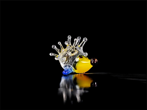 Yellow Porcupine Figurine, Mini Glass Murano Quality Lampworking Glass Figurine, Hand Made In Ukraine, A Great Addition To Your Collection
