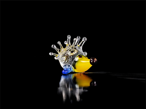 Yellow Glass Porcupine Figurine, Handmade Murano Quality Design - Small