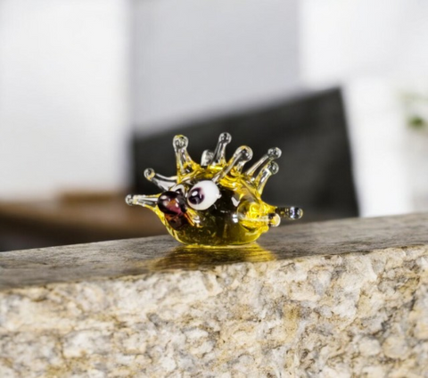 Amber Sea Urchin Figurine, Mini Glass Murano Quality Lampworking Glass Figurine, Hand Made In Ukraine, A Great Addition To Your Collection