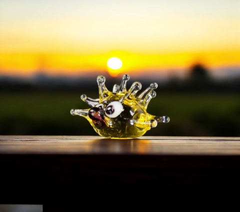 Amber Sea Urchin Figurine, Mini Glass Murano Quality Lampworking Glass Figurine, Hand Made In Ukraine, A Great Addition To Your Collection