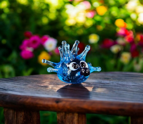 Aqua Sea Urchin Figurine, Mini Glass Murano Quality Lampworking Glass Figurine, Hand Made In Ukraine, A Great Addition To Your Collection