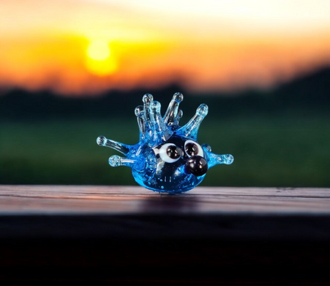 Aqua Sea Urchin Figurine, Mini Glass Murano Quality Lampworking Glass Figurine, Hand Made In Ukraine, A Great Addition To Your Collection