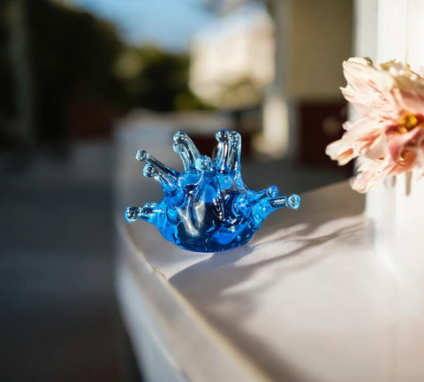 Aqua Sea Urchin Figurine, Mini Glass Murano Quality Lampworking Glass Figurine, Hand Made In Ukraine, A Great Addition To Your Collection