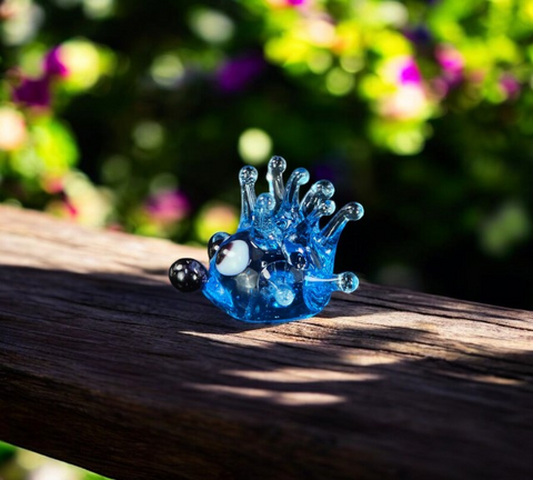 Aqua Sea Urchin Figurine, Mini Glass Murano Quality Lampworking Glass Figurine, Hand Made In Ukraine, A Great Addition To Your Collection