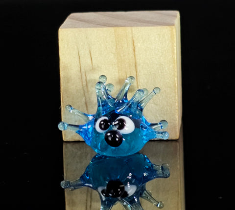 Aqua Sea Urchin Figurine, Mini Glass Murano Quality Lampworking Glass Figurine, Hand Made In Ukraine, A Great Addition To Your Collection