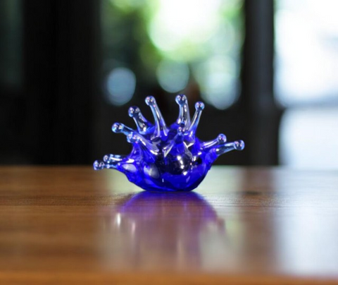 Blue Sea Urchin Figurine, Mini Glass Murano Quality Lampworking Glass Figurine, Hand Made In Ukraine, A Great Addition To Your Collection
