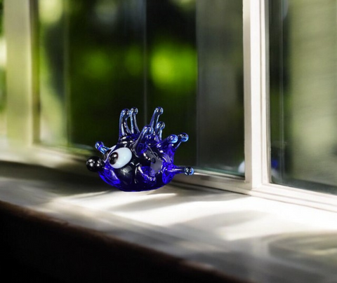 Blue Sea Urchin Figurine, Mini Glass Murano Quality Lampworking Glass Figurine, Hand Made In Ukraine, A Great Addition To Your Collection