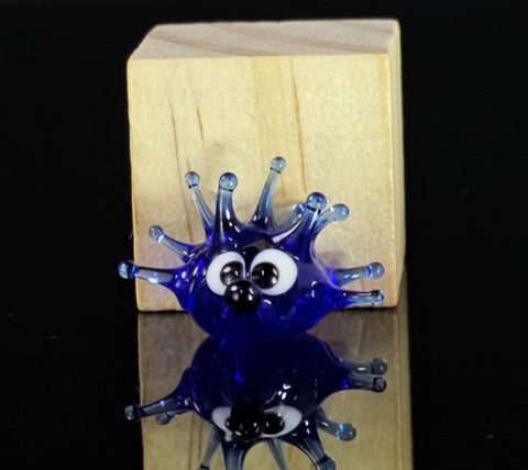 Blue Sea Urchin Figurine, Mini Glass Murano Quality Lampworking Glass Figurine, Hand Made In Ukraine, A Great Addition To Your Collection