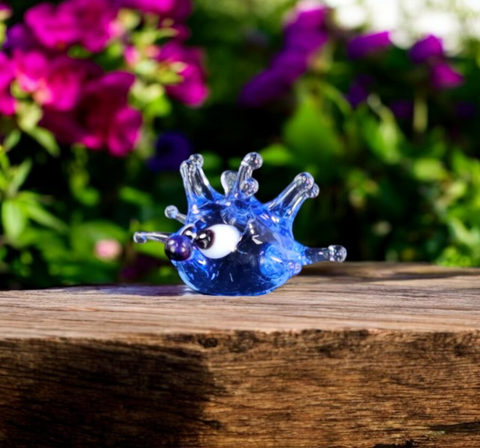 Light Blue Sea Urchin Figurine, Mini Glass Murano Quality Lampworking Glass Figurine, Hand Made In Ukraine, A Great Addition To Your Collection