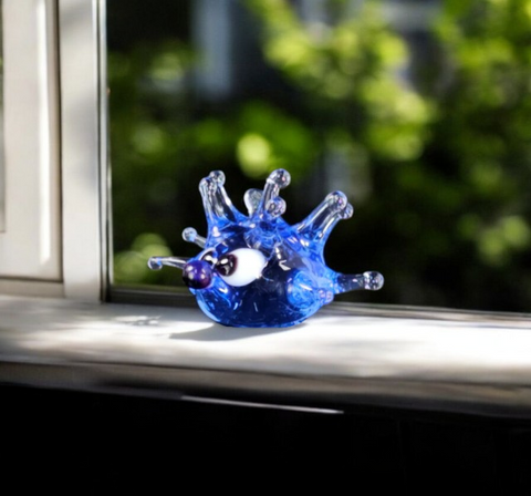 Light Blue Sea Urchin Figurine, Mini Glass Murano Quality Lampworking Glass Figurine, Hand Made In Ukraine, A Great Addition To Your Collection