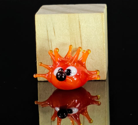 Red Sea Urchin Figurine, Mini Glass Murano Quality Lampworking Glass Figurine, Hand Made In Ukraine, A Great Addition To Your Collection