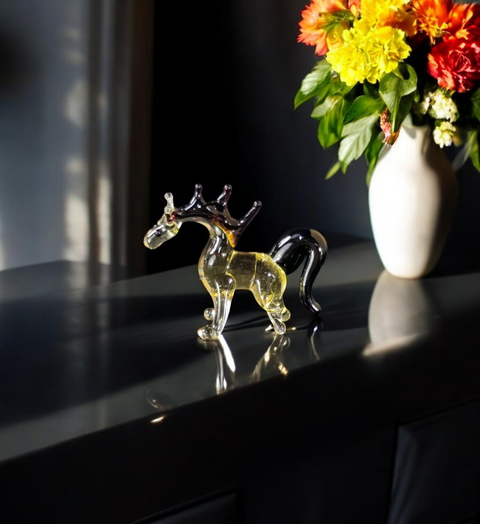 Amber Glass Horse Figurine, Handmade Murano Quality Design - Small