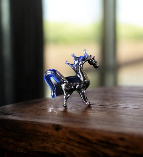 Black/Blue Horse Figurine, Mini Glass Murano Quality Lampworking Glass Figurine, Hand Made In Ukraine, A Great Addition To Your Collection