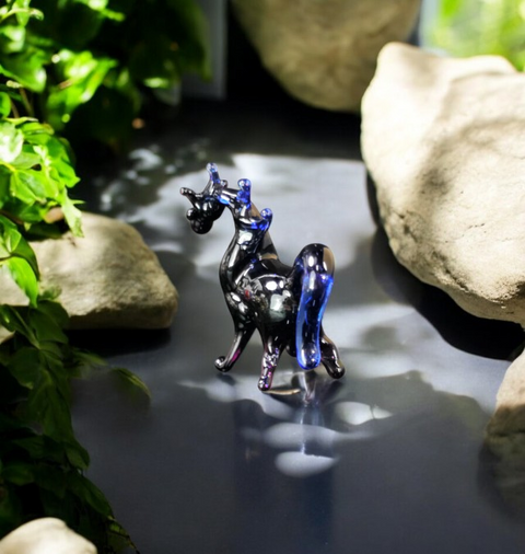 Black/Blue Horse Figurine, Mini Glass Murano Quality Lampworking Glass Figurine, Hand Made In Ukraine, A Great Addition To Your Collection