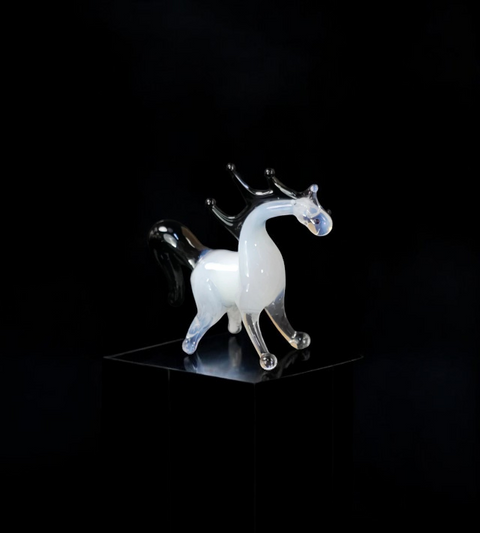 White Horse Figurine, Mini Glass Murano Quality Lampworking Glass Figurine, Hand Made In Ukraine, A Great Addition To Your Collection