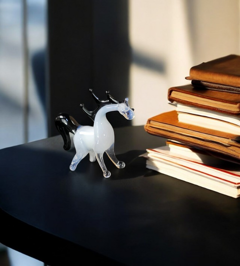 White Horse Figurine, Mini Glass Murano Quality Lampworking Glass Figurine, Hand Made In Ukraine, A Great Addition To Your Collection