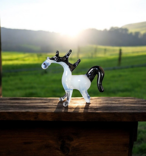 White Horse Figurine, Mini Glass Murano Quality Lampworking Glass Figurine, Hand Made In Ukraine, A Great Addition To Your Collection